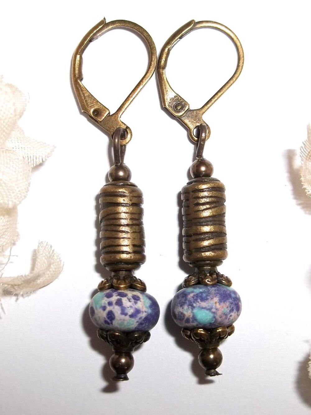 Boho Earrings Turquoise Blue Purple Brown Bronze Dangle Drop Set Pair Gift D9140